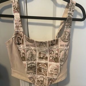 Tiger mist corset top with mesh detailing on the side